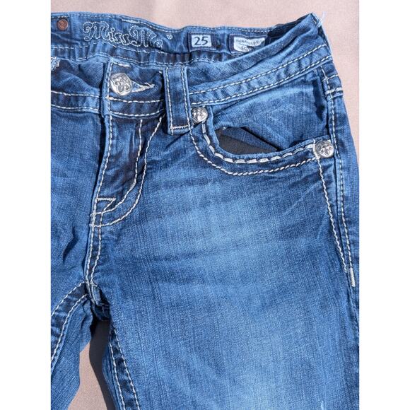 Miss Me Jeans Bling Cross Signature Skinny Size 25 Diamond Chrome Y2K JE8078SL - Picture 2 of 11